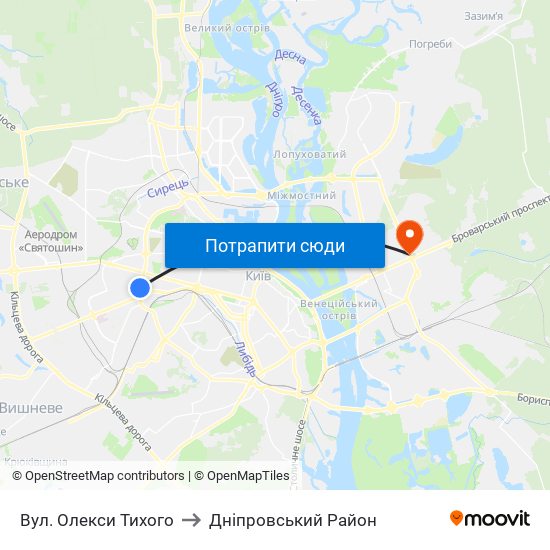 Вул. Олекси Тихого to Дніпровський Район map