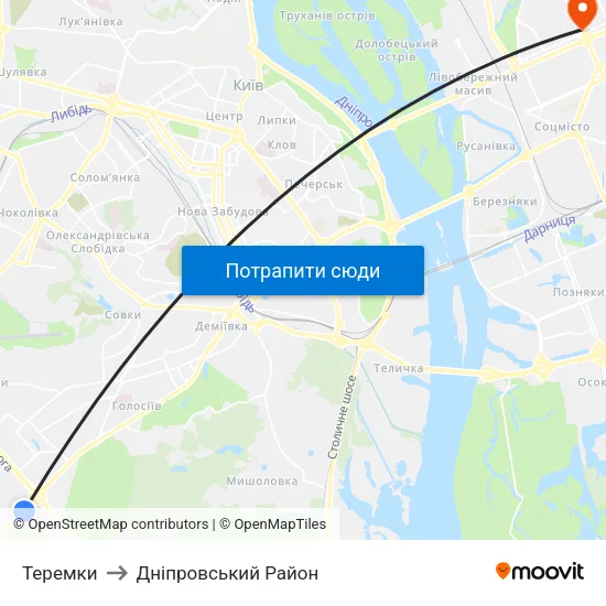 Теремки to Дніпровський Район map