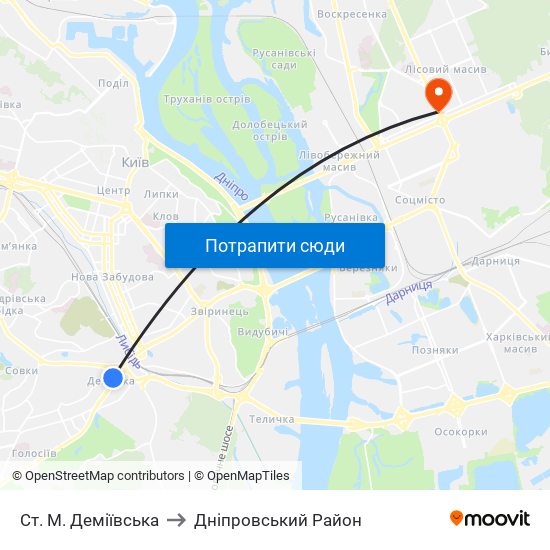 Ст. М. Деміївська to Дніпровський Район map