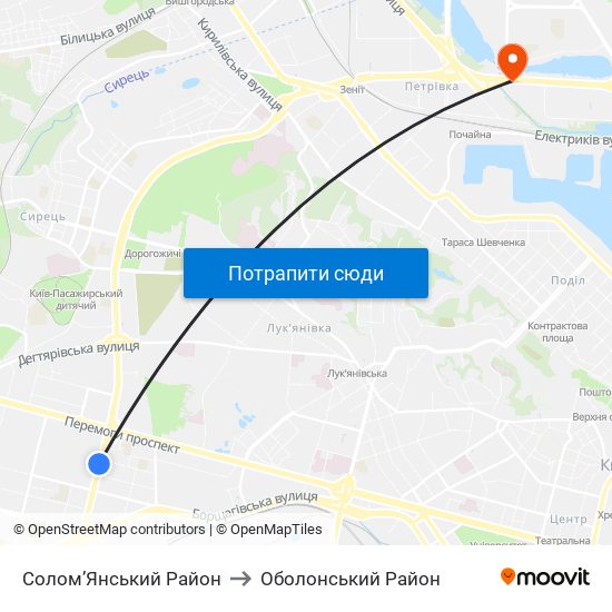 Солом’Янський Район to Оболонський Район map