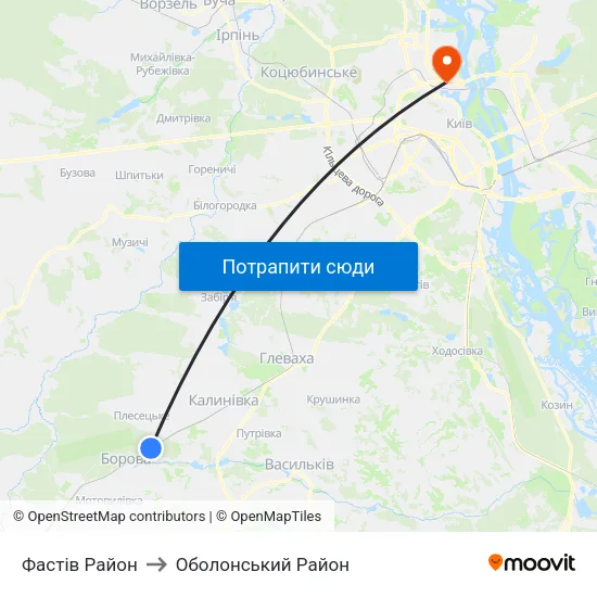 Фастів Район to Оболонський Район map