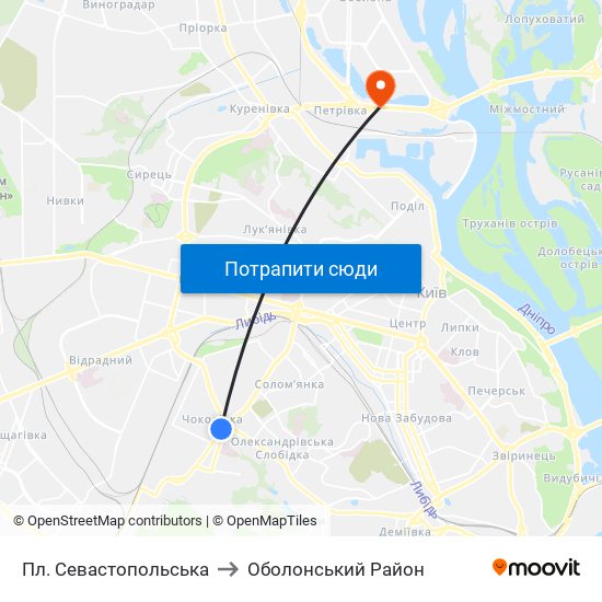 Пл. Севастопольська to Оболонський Район map