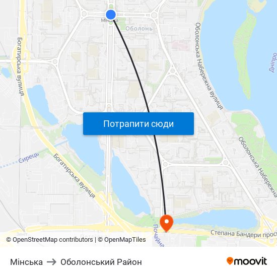 Мінська to Оболонський Район map