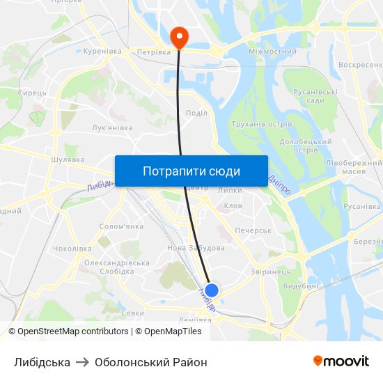 Либідська to Оболонський Район map