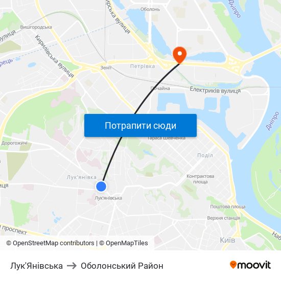 Лук'Янівська to Оболонський Район map