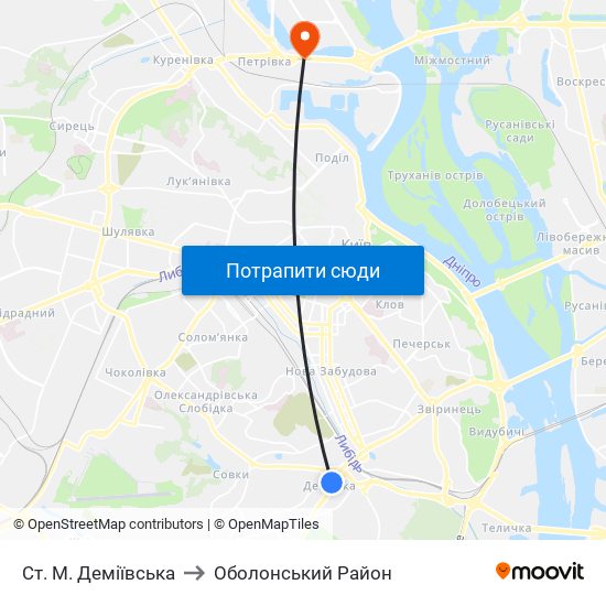 Ст. М. Деміївська to Оболонський Район map