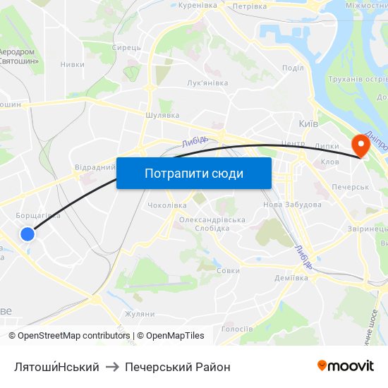 Лятоши́Нський to Печерський Район map