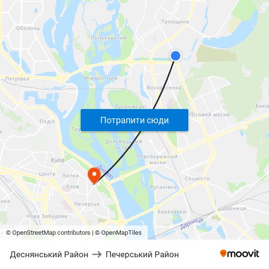 Деснянський Район to Печерський Район map