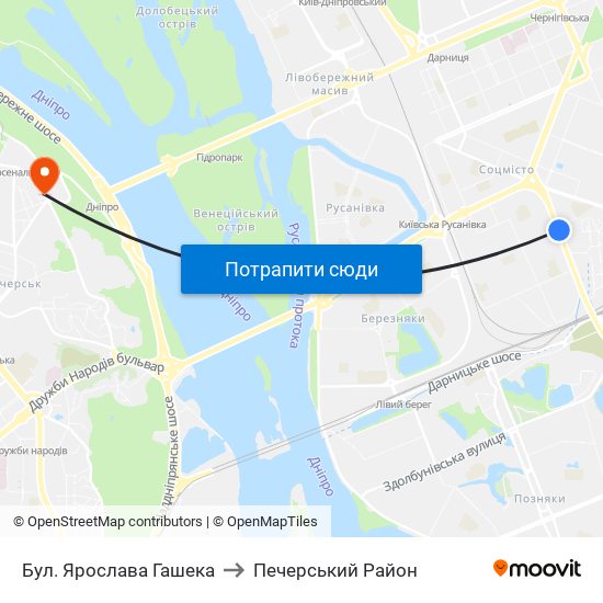 Бул. Ярослава Гашека to Печерський Район map