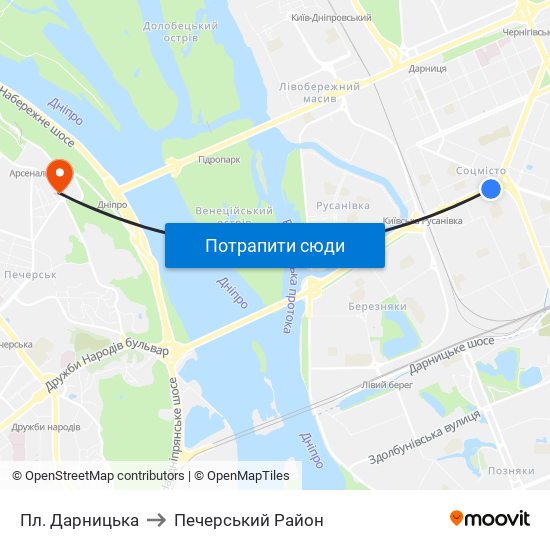 Пл. Дарницька to Печерський Район map