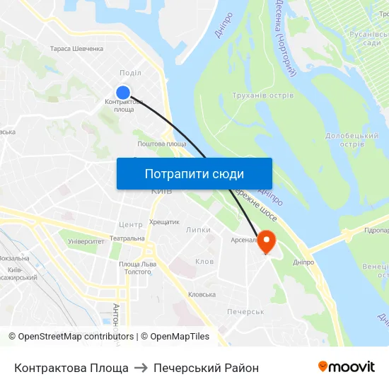 Контрактова Площа to Печерський Район map