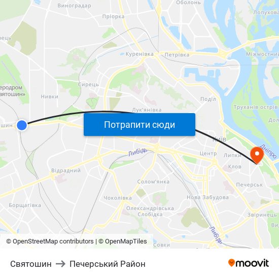 Святошин to Печерський Район map