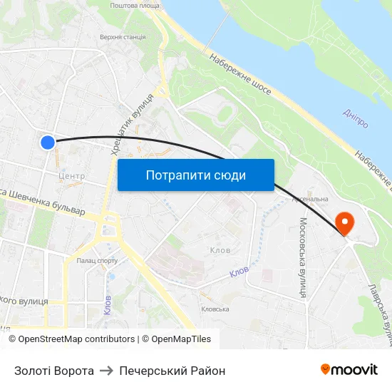 Золоті Ворота to Печерський Район map
