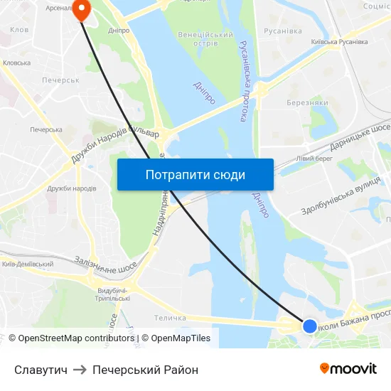 Славутич to Печерський Район map