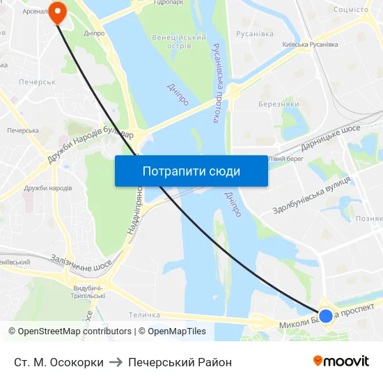 Ст. М. Осокорки to Печерський Район map