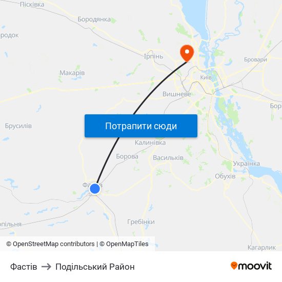 Фастів to Подільський Район map