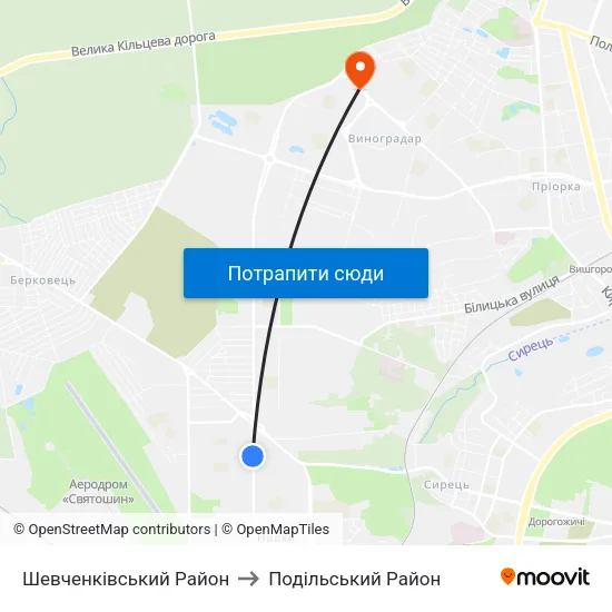 Шевченківський Район to Подільський Район map