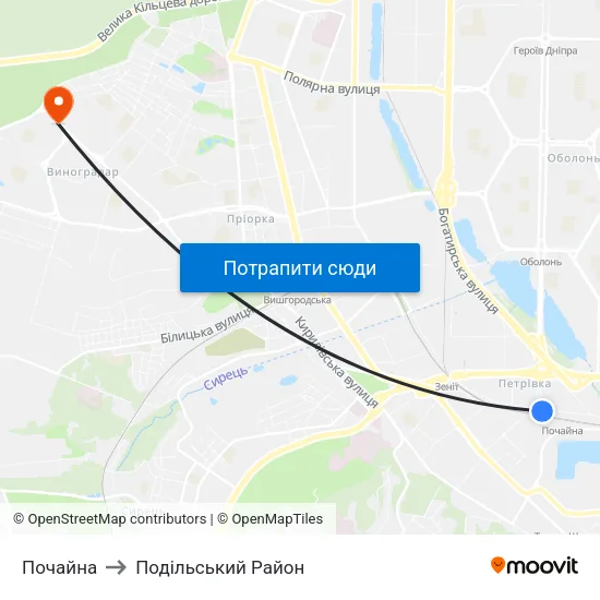 Почайна to Подільський Район map