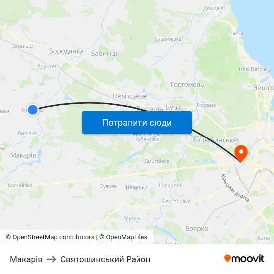 Макарів to Святошинський Район map