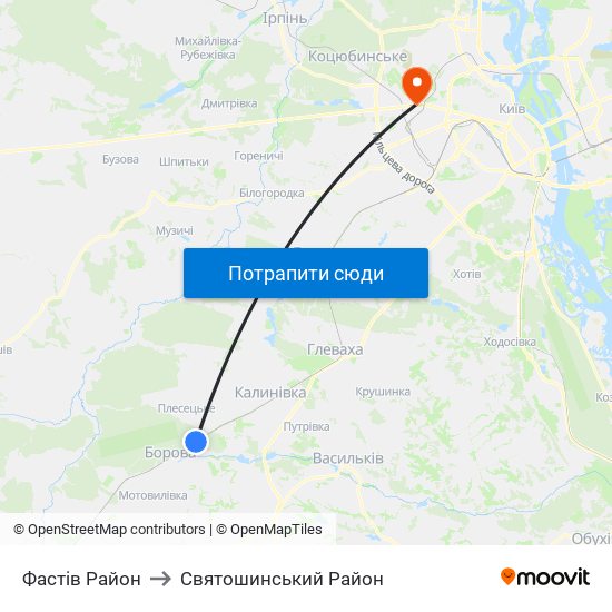 Фастів Район to Святошинський Район map