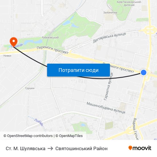 Ст. М. Шулявська to Святошинський Район map