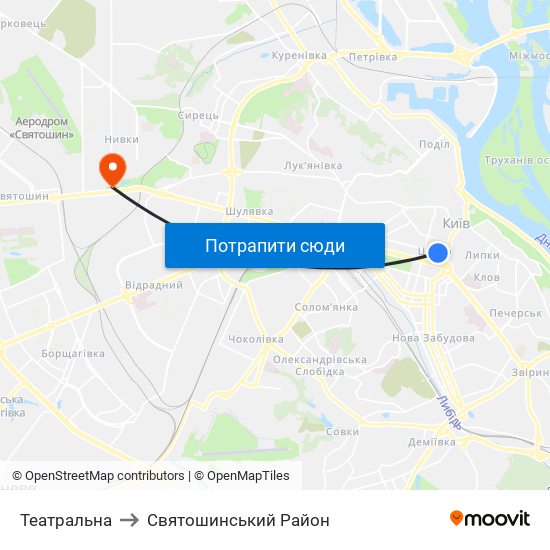 Театральна to Святошинський Район map