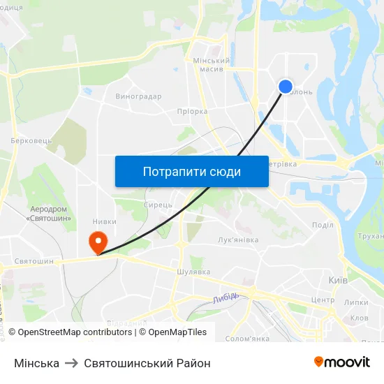 Мінська to Святошинський Район map