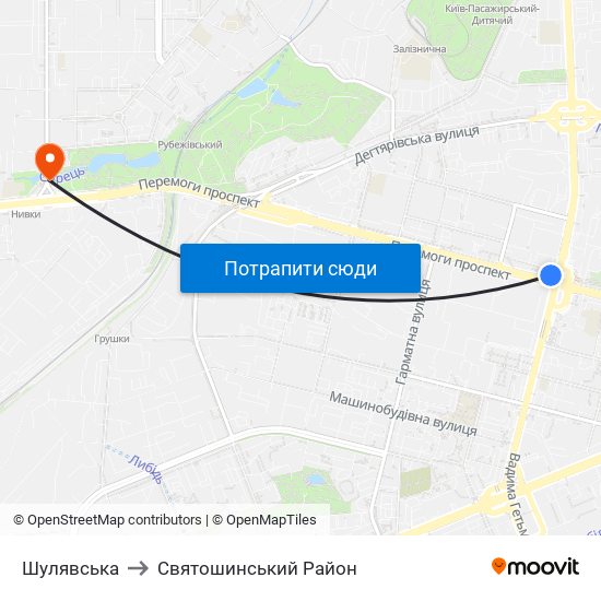 Шулявська to Святошинський Район map