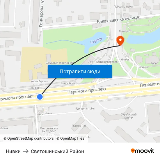 Нивки to Святошинський Район map
