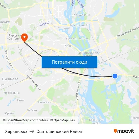 Харківська to Святошинський Район map