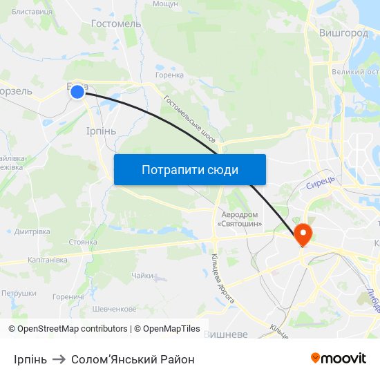 Ірпінь to Солом’Янський Район map