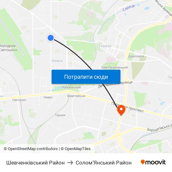 Шевченківський Район to Солом’Янський Район map