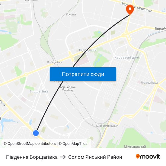 Південна Борщагівка to Солом’Янський Район map