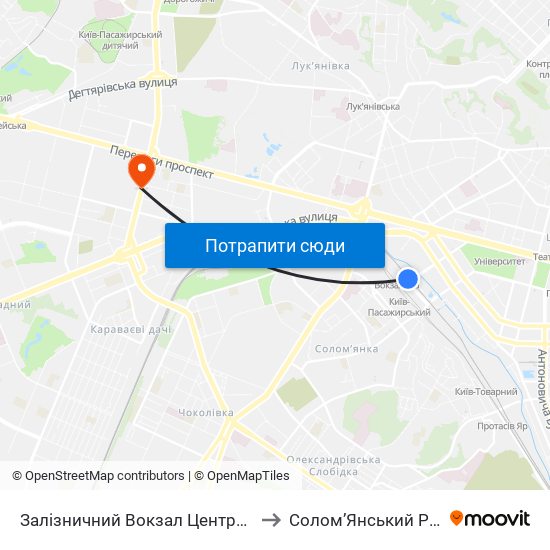 Залізничний Вокзал Центральний to Солом’Янський Район map