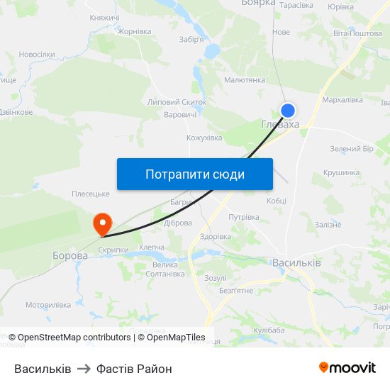 Васильків to Фастів Район map