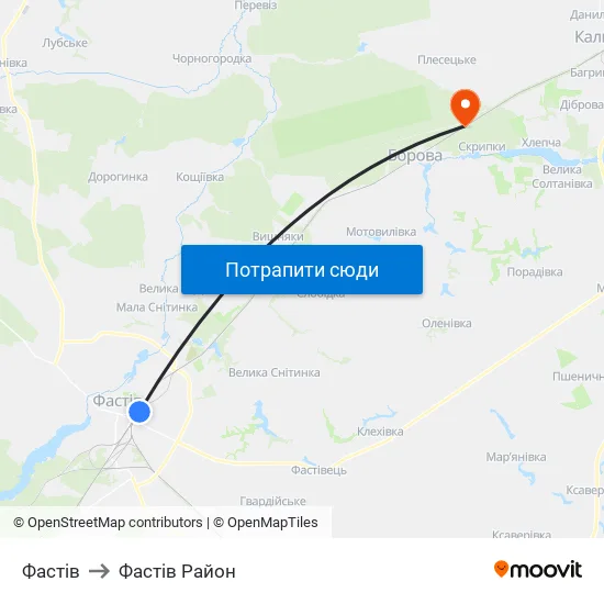 Фастів to Фастів Район map