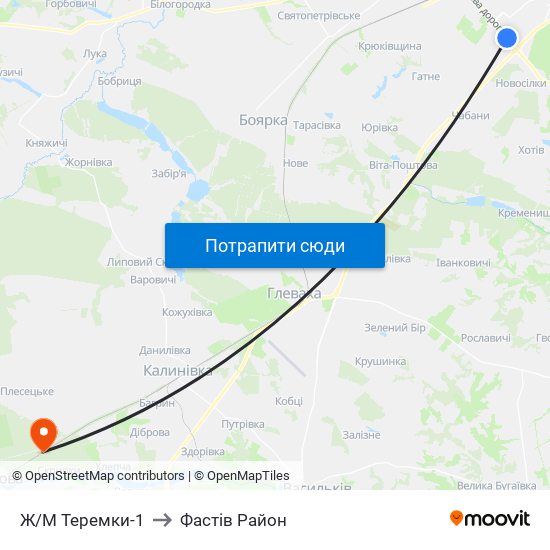 Ж/М Теремки-1 to Фастів Район map