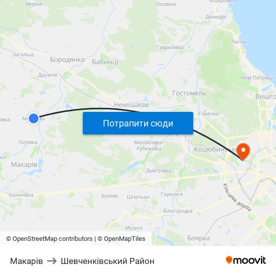 Макарів to Шевченківський Район map