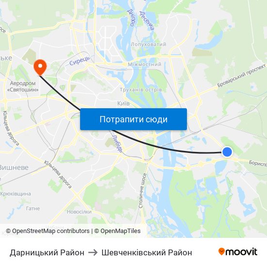 Дарницький Район to Шевченківський Район map