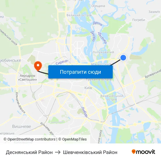 Деснянський Район to Шевченківський Район map
