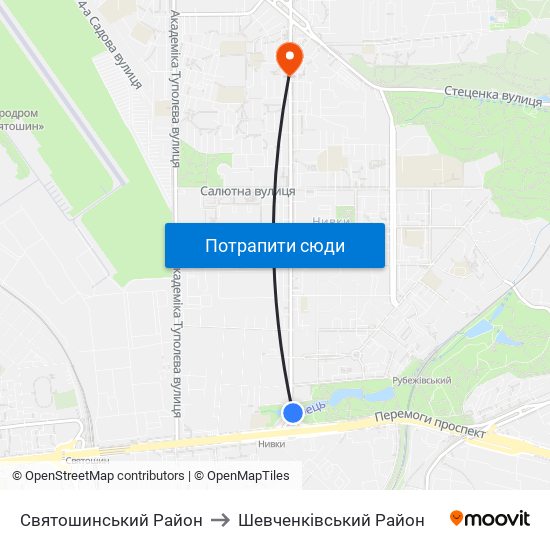 Святошинський Район to Шевченківський Район map