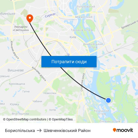 Бориспiльська to Шевченківський Район map