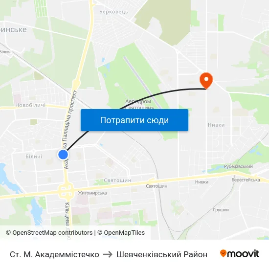 Ст. М. Академмістечко to Шевченківський Район map
