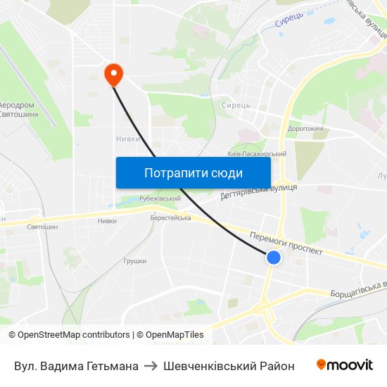 Вул. Вадима Гетьмана to Шевченківський Район map