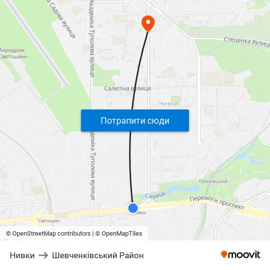 Нивки to Шевченківський Район map