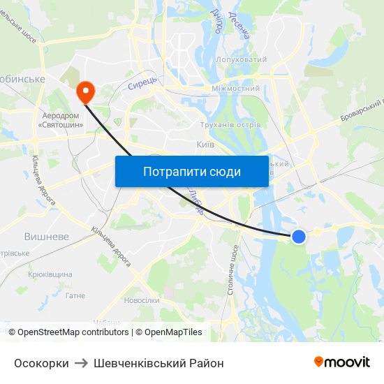 Осокорки to Шевченківський Район map