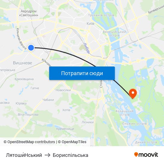 Лятоши́Нський to Бориспiльська map