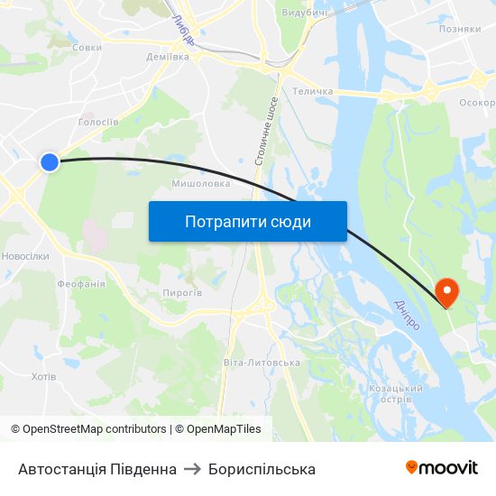 Автостанція Південна to Бориспiльська map