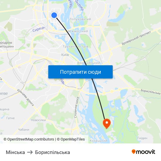 Мінська to Бориспiльська map