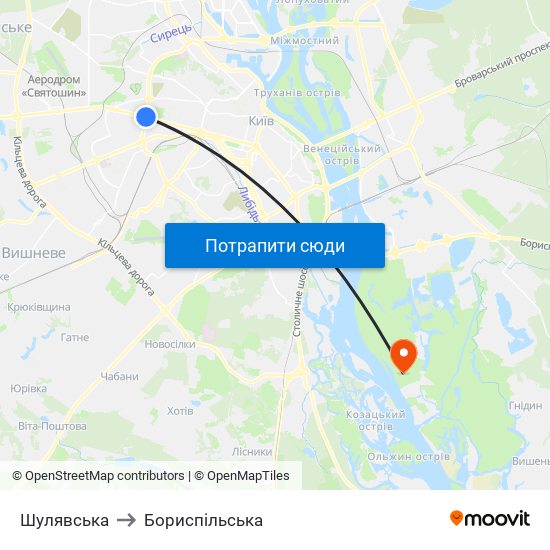 Шулявська to Бориспiльська map